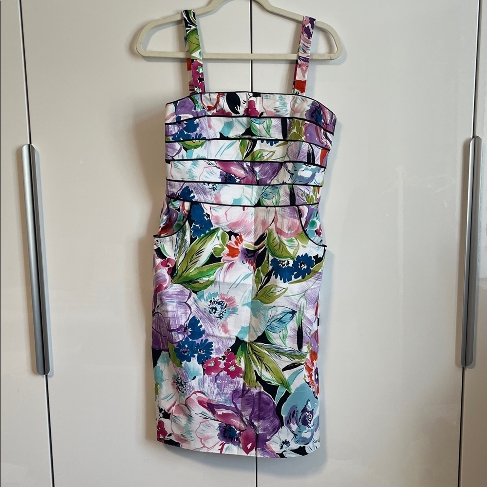 NWOT SPENSE Multi Color Floral Cotton Midi Dress Pockets , Size 10